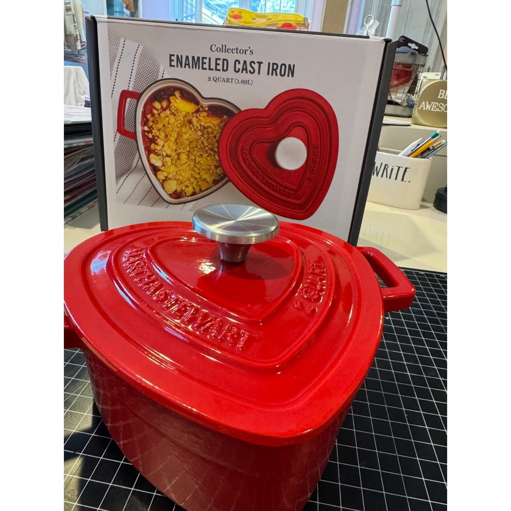 Martha Stewart Collector's Enameled Cast Iron Heart Dutch Oven 2 Qt Red with Lid